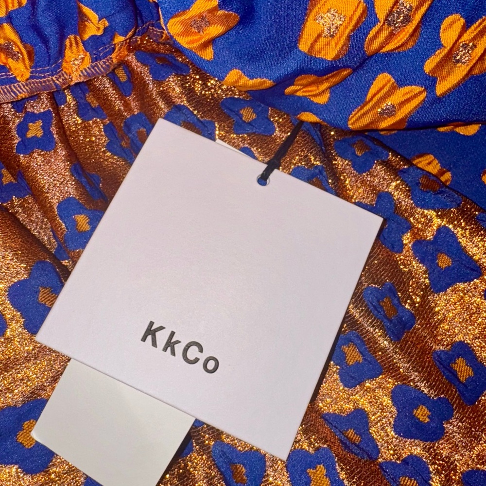 KkCo Koi Pond Utility Wrap Dress Asian Floral Flare Bubble Puff Sleeve - Picture 10 of 10